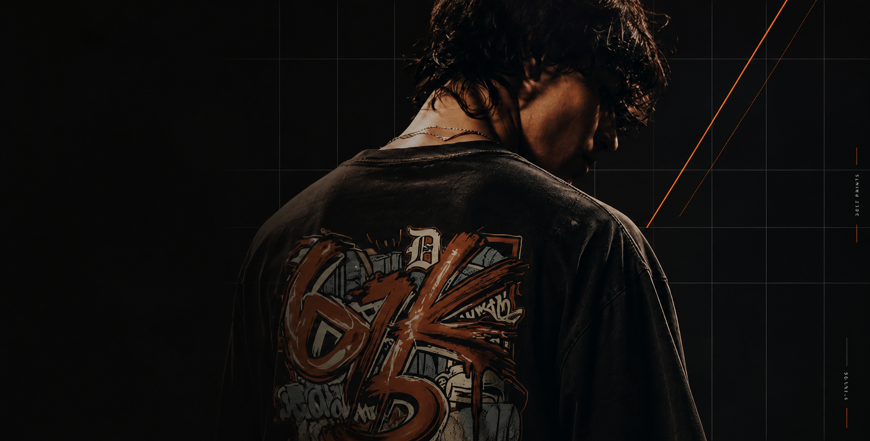 Model wearing an oversized Deez Prints graphic tee